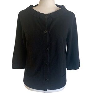 Vince cardigan 💯 cashmere black button front ruffle collar sweater cardigan